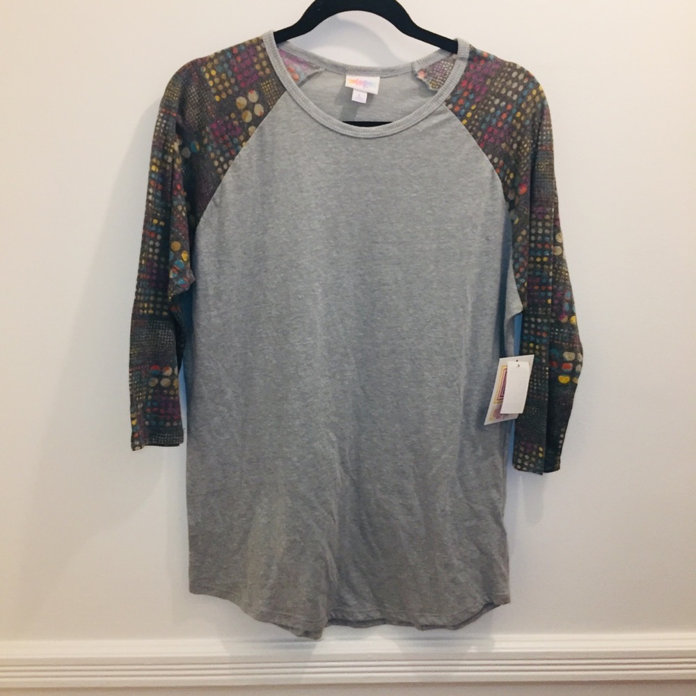 NWT Lularoe Randy Raglan Tee Large Gray t-shirt top
